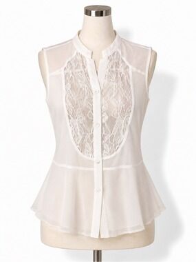 Margo & Sebastian White Sheer Lace Sleeveless Blouse Size L